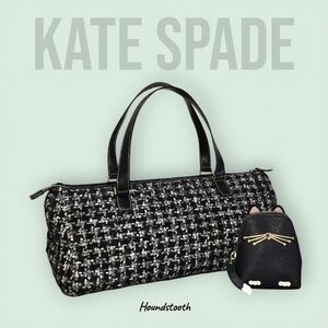 Kate Spade Houndstooth Bag+Jazz Things Up Cat Coin Purse And Dustbag